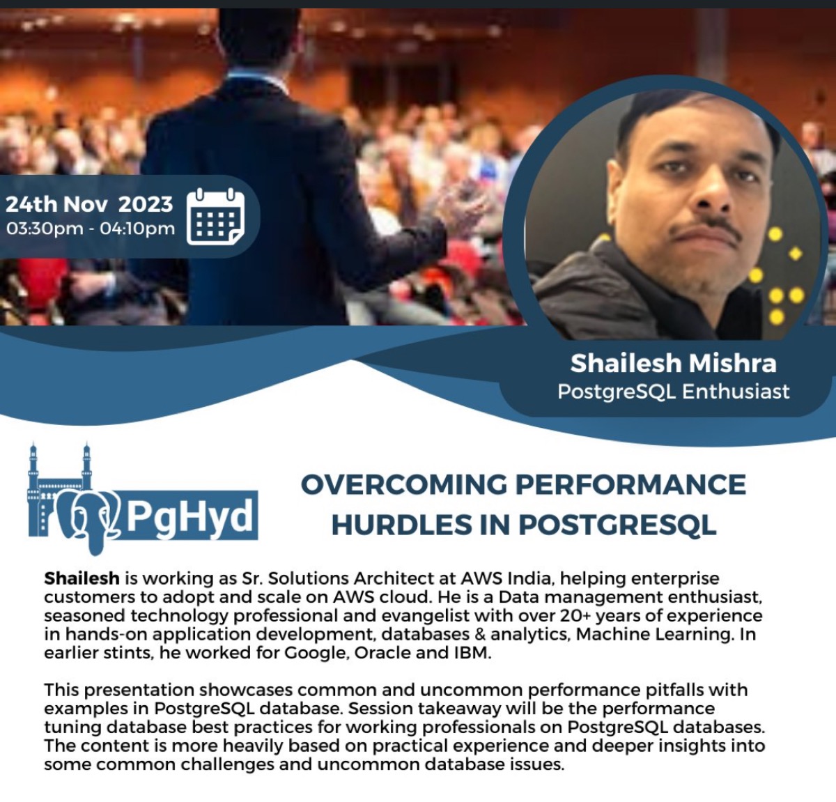 Shailesh Mishra speaking at a tech event